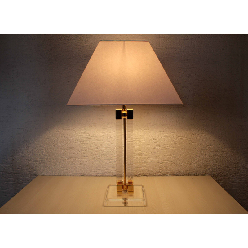 Lampe de table vintage en laiton et plexiglas par Faschian Design, 1970