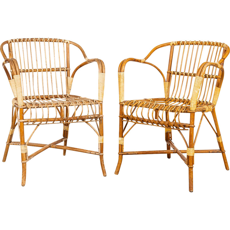 Paire de chaises vintage en osier pour La Maison Drucker, France 1960