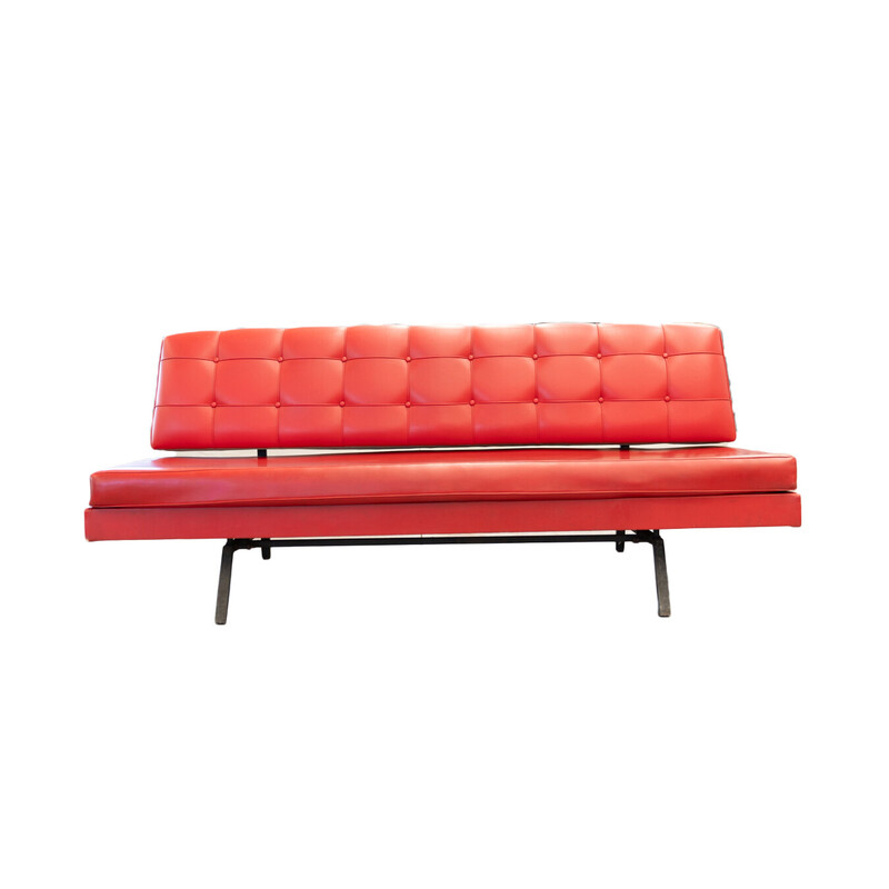Vintage 3-Sitzer Sofa in rotem Kunstleder und schwarzem Eisen, Italien 1970