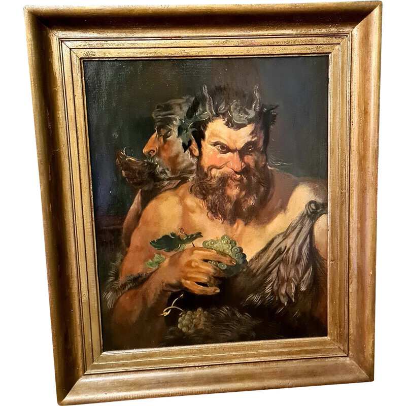 Dipinto a olio d'epoca raffigurante 2 satiri di Peter Paul Rubens, 1900