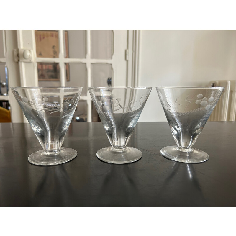Set of 11 vintage chiseled glass stemware, 1950
