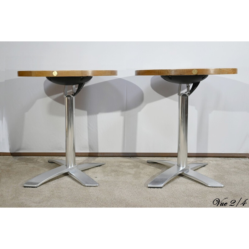 Paire de tables de bistrot vintage en frêne et fonte d'aluminium par Roland  Vlaemynck