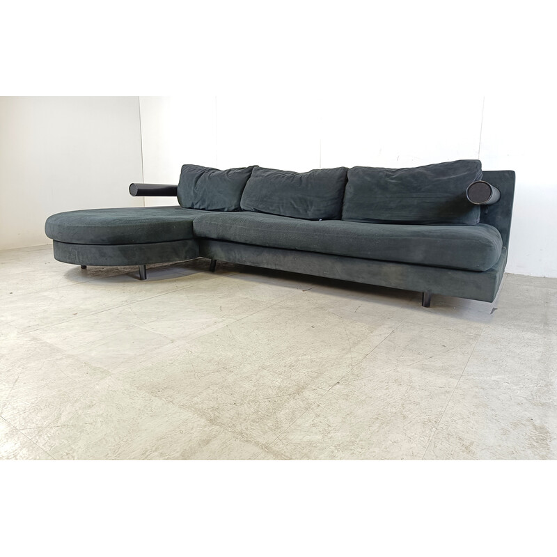 Vintage Sity 3-seater sofa in black leather and alcantara by Antonio  Citterio for B et