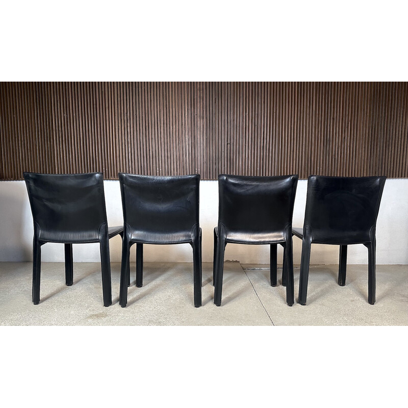 Set of 4 vintage "CAB 412" dining chairs in enameled steel and leather by Mario Bellini for Cassina, Italy 1970