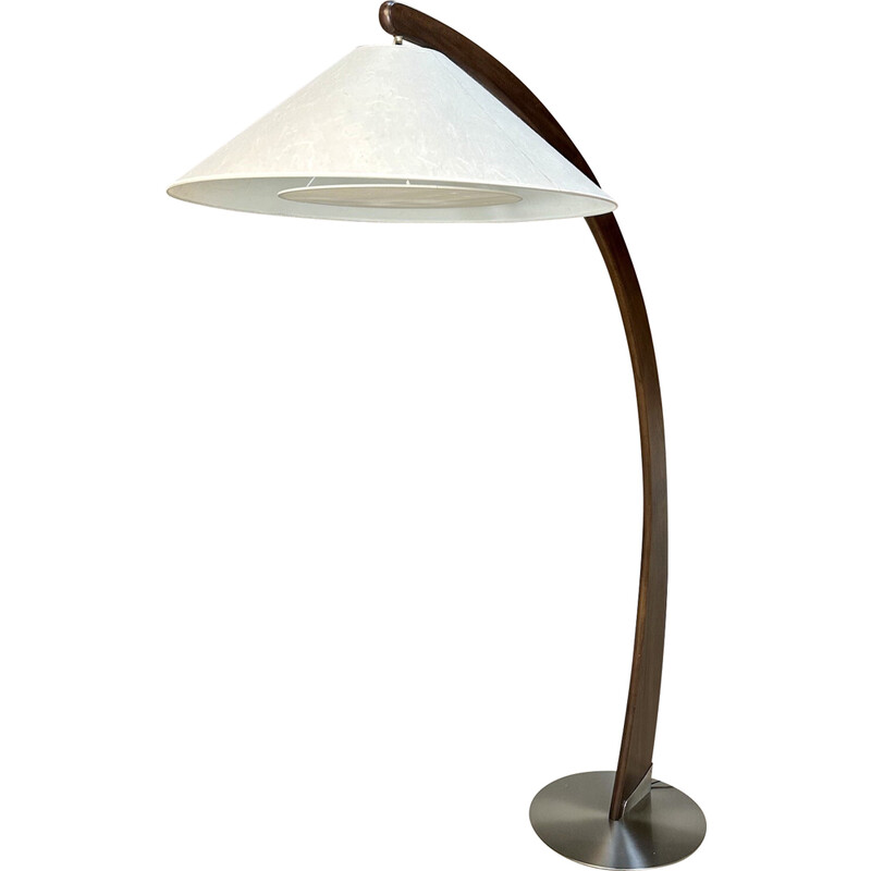 Vintage "Luna" floor lamp in walnut and steel for Natuzzi, Italy 1990