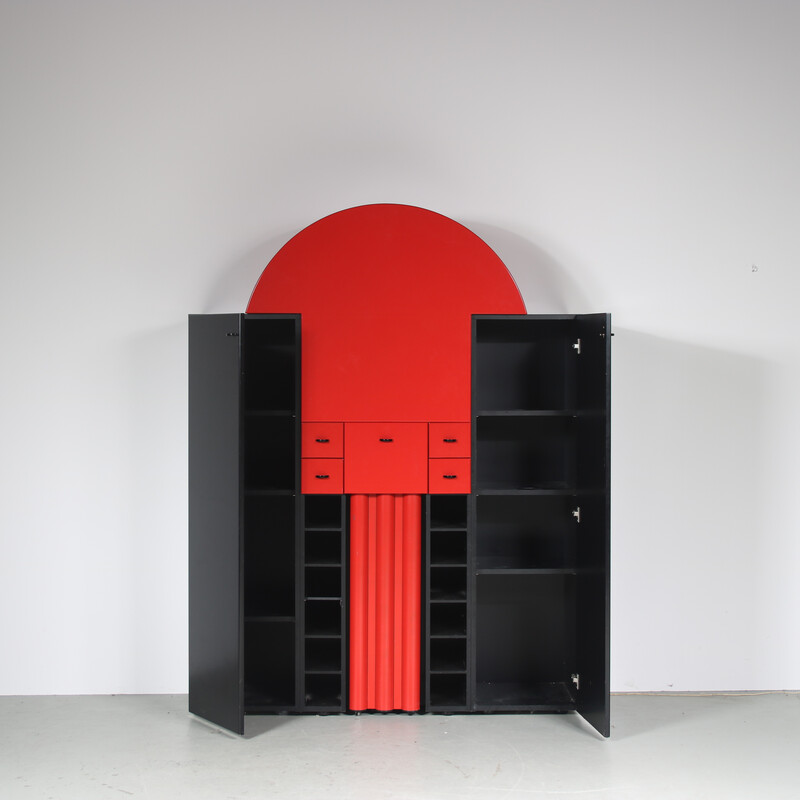 Cabinet vintage « Duo » en bois stratifié noir et rouge par Peter Maly pour  Interlübke,