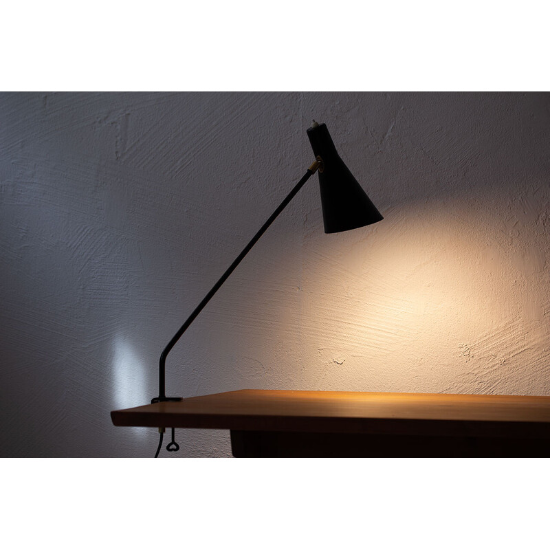 Lámpara de escritorio vintage de pinza de acero y aluminio de Alf Svensson  para Bergboms, Suecia