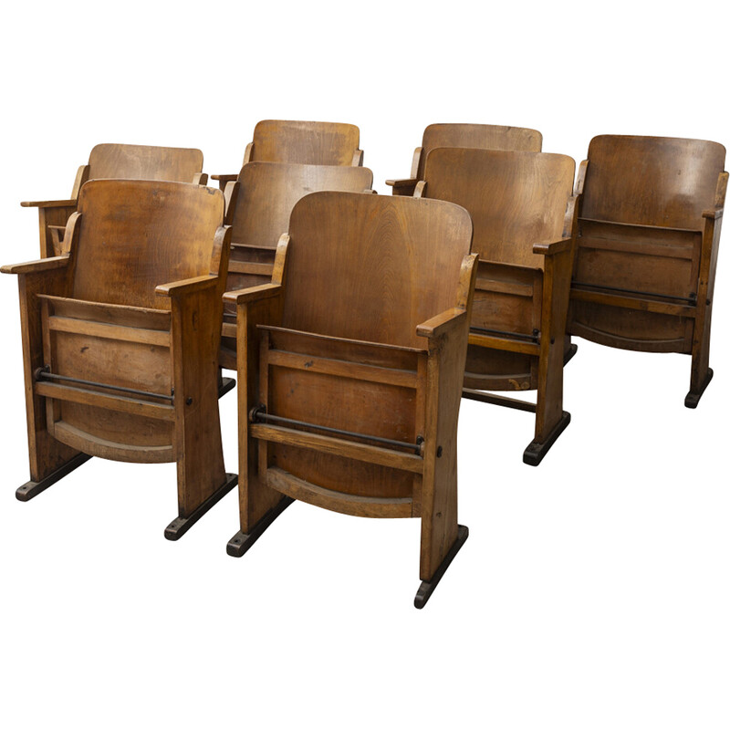 Set di 5 sedie da cinema vintage in legno e ferro, Italia 1960