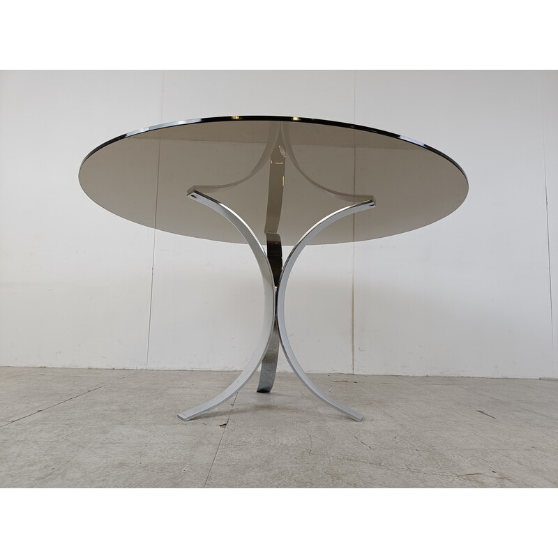 Vintage chrome and glass dining table, Belgium 1970