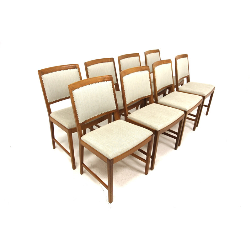 Conjunto de 8 cadeiras de mesa vintage em carvalho e nogueira para  Bodafors, Suécia 1960