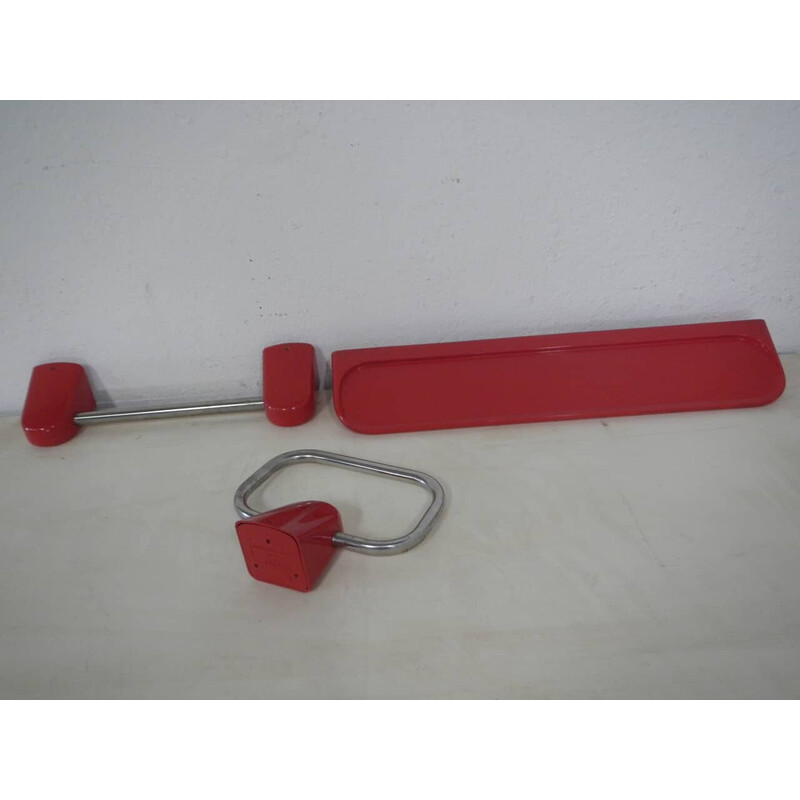 Vintage bathroom set in red plastic and metal by Mario Hasuike for Gedi