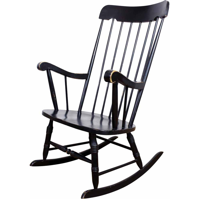 Rocking chair vintage en bois noir, 1960