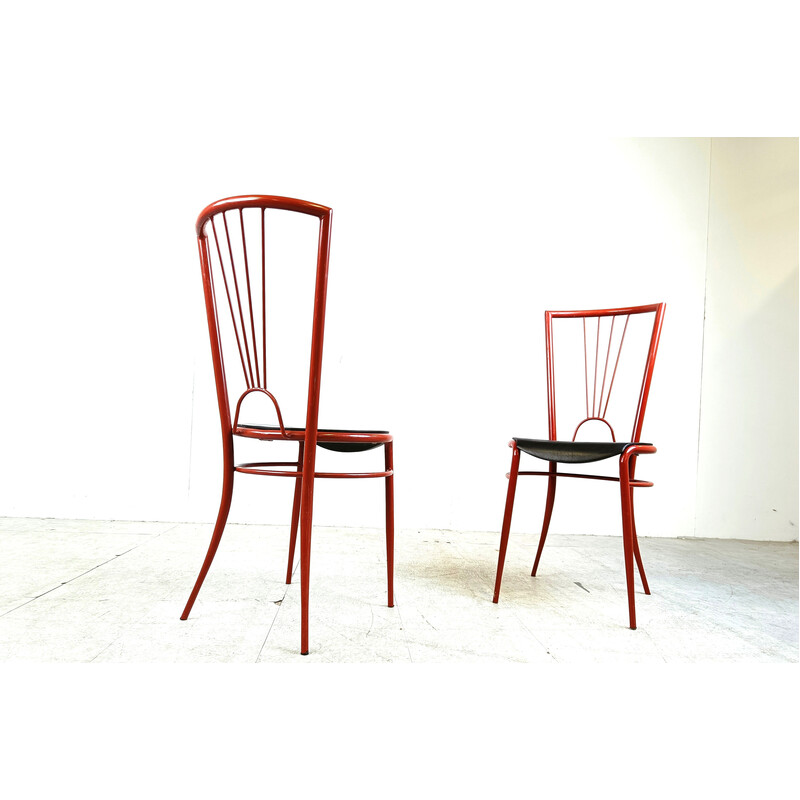 Conjunto de 4 cadeiras de jantar vintage em metal vermelho, Itália 1980