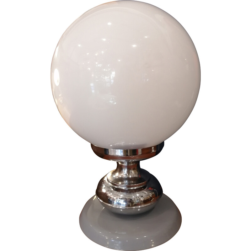 Lampe de table vintage en forme de boule en verre et métal, Italie 1970