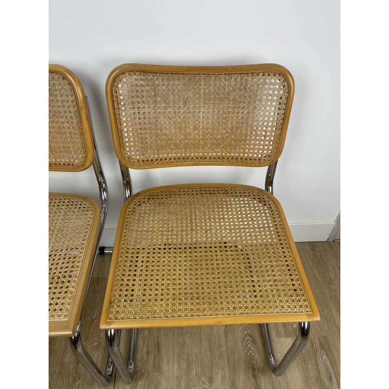 Conjunto de 4 cadeiras vintage Cesca B32 em aço cromado e cana de Marcel  Breuer