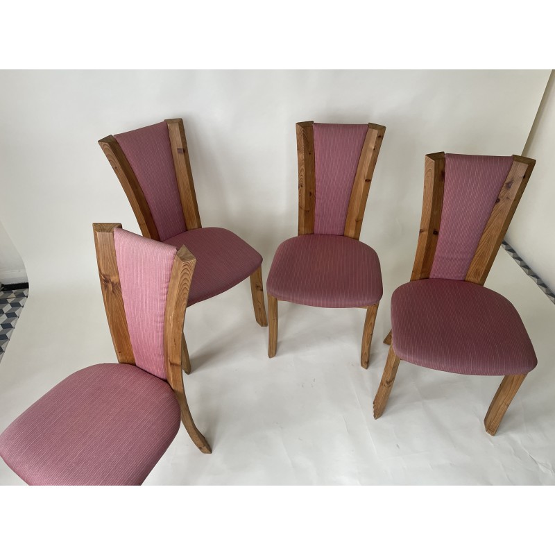 Lot de 4 chaises à repas vintage en pin et tissu, Danemark 1980