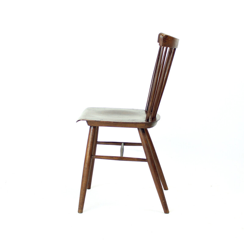 Set di 4 sedie vintage Ironica in legno di quercia e compensato per Ton,  Cecoslovacchia 1960