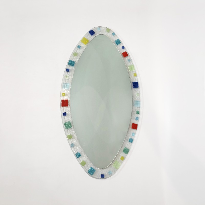 Espejo de pared vintage ovalado de cristal de Murano, 1970
