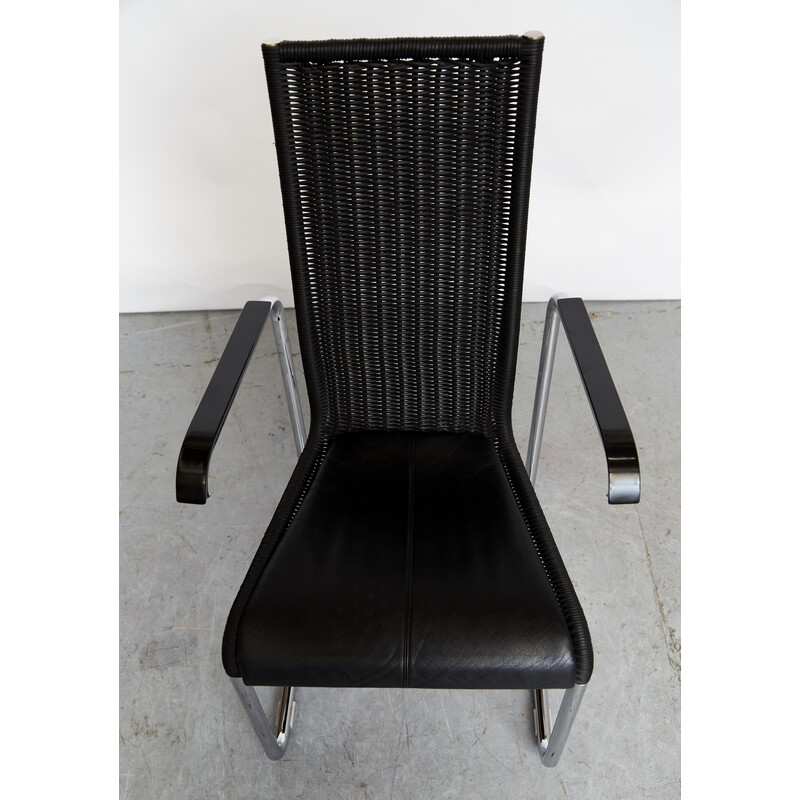 Set di 4 sedie vintage in polyrattan nero e pelle per Tecta