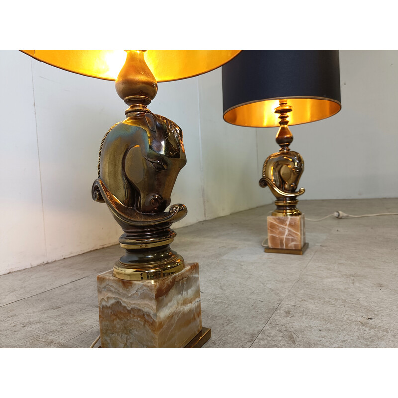 Pair of vintage brass table lamps by Deknudt, Belgium 1970