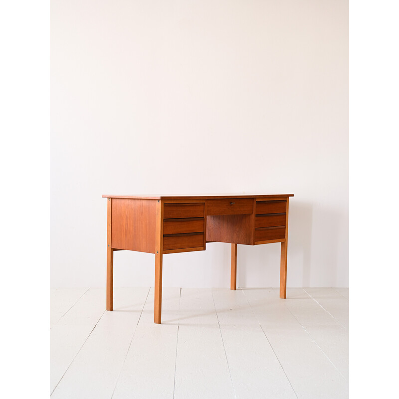 Scrivania vintage in teak con 7 cassetti, 1960