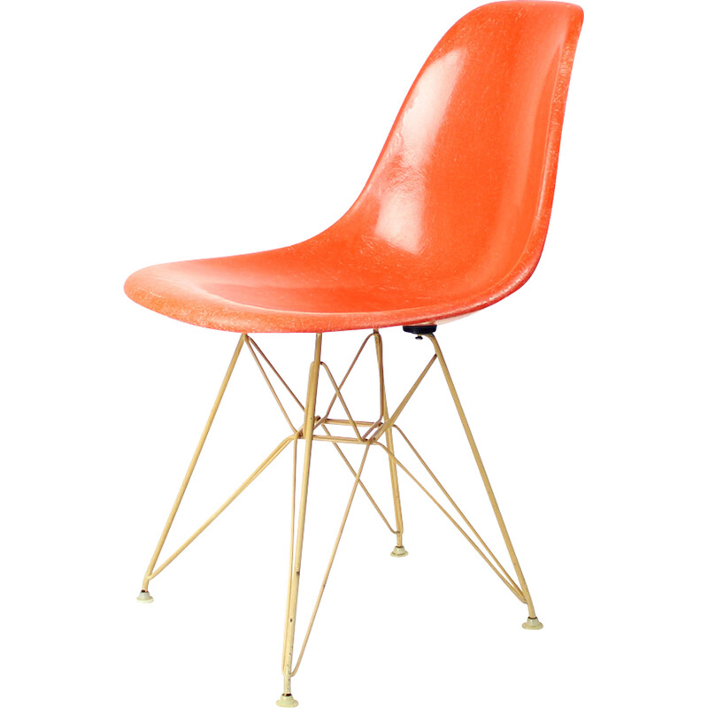 Chaise coquille vintage en fibre de verre orange de Charles et Ray Eames  pour Herman Miller,