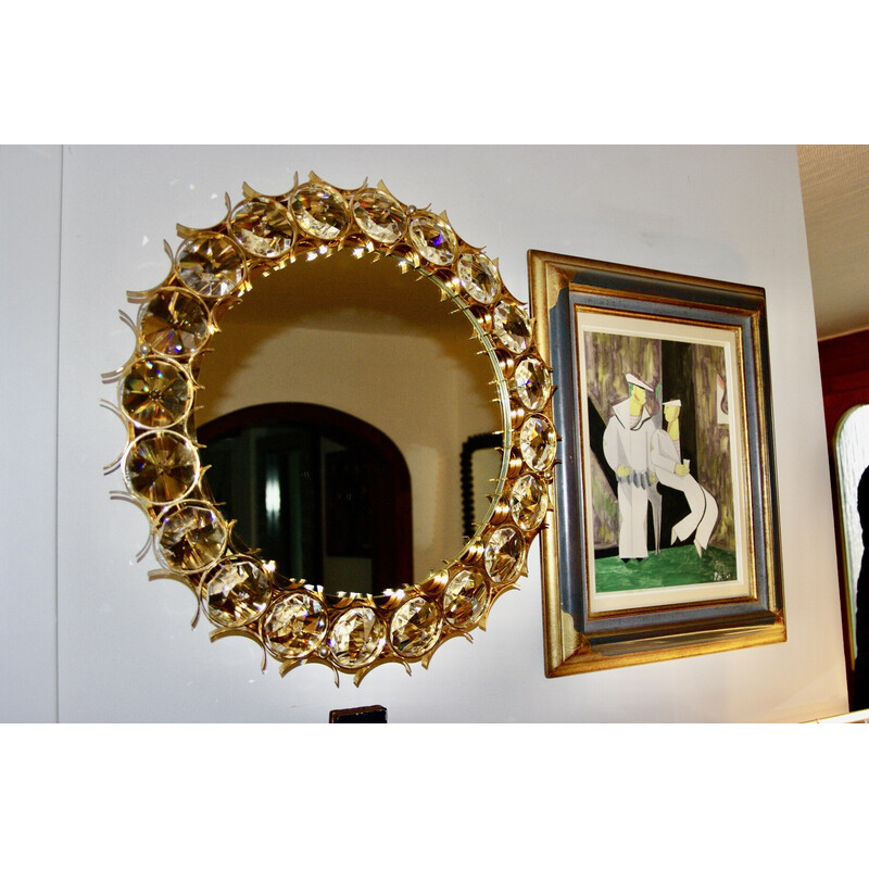 Espelho circular vintage em latão dourado de Christoph Palma para Palwa,  Áustria 1960