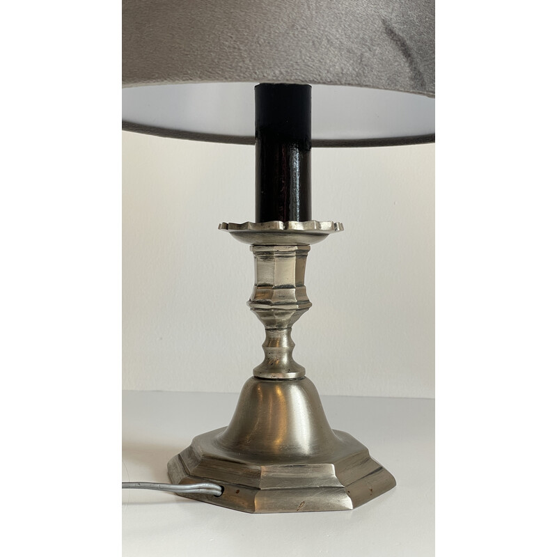 Lampe vintage bougeoir en acier et velours