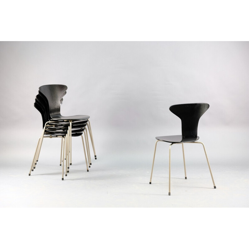 Juego de 6 sillas de comedor vintage de madera de Arne Jacobsen para Fritz  Hansen, 1959