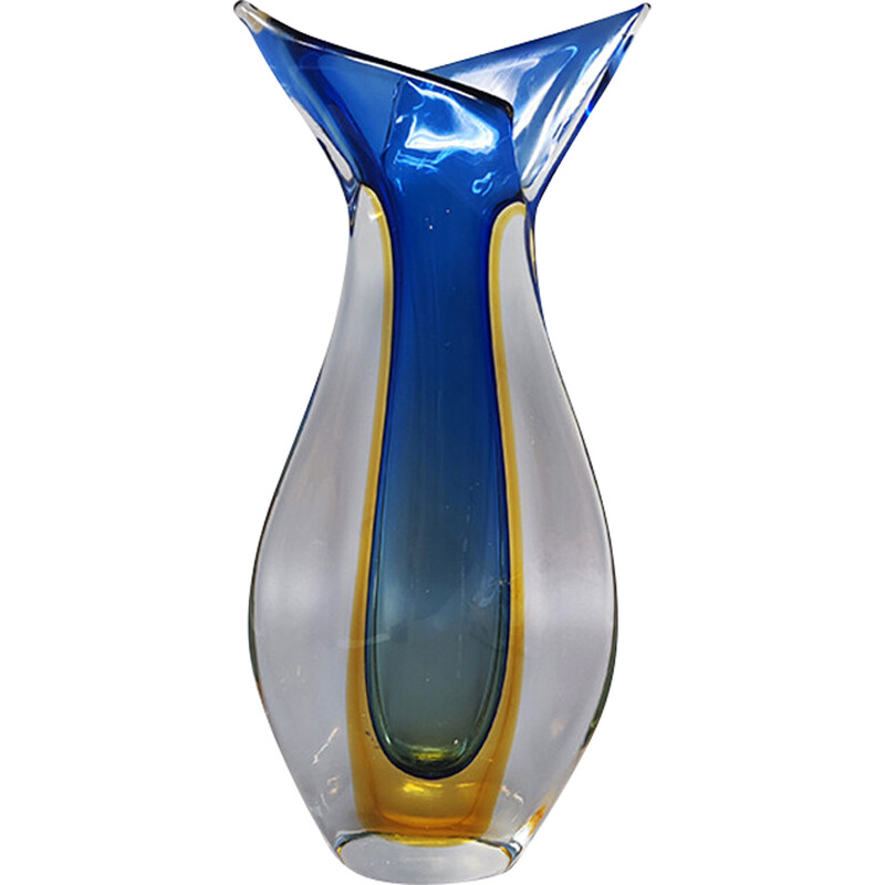 Vase vintage bleu en verre de Murano par Flavio Poli pour Seguso, Italie  1960