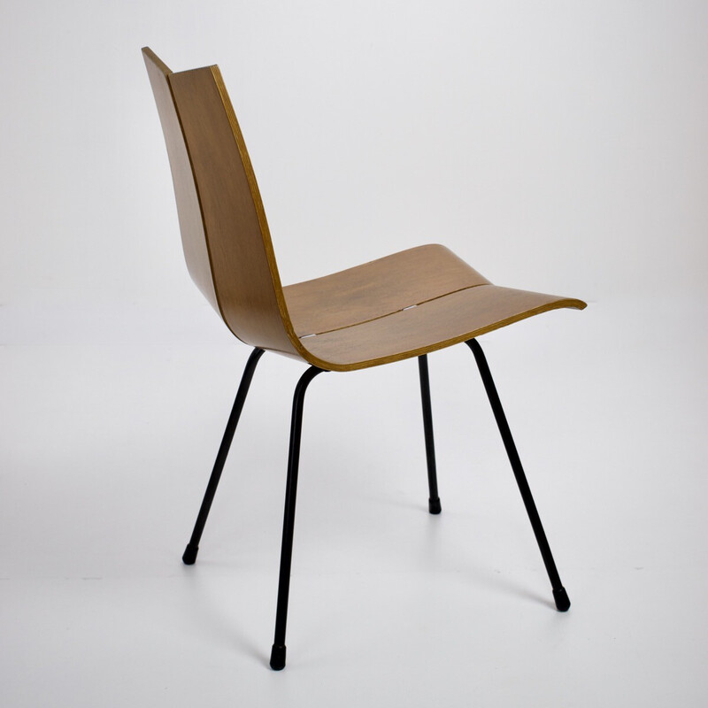 Vintage-Stuhl Modell "GA" aus schwarz lackiertem Metall und Sperrholz von  Hans Bellmann für Horgenglarus, Schweiz
