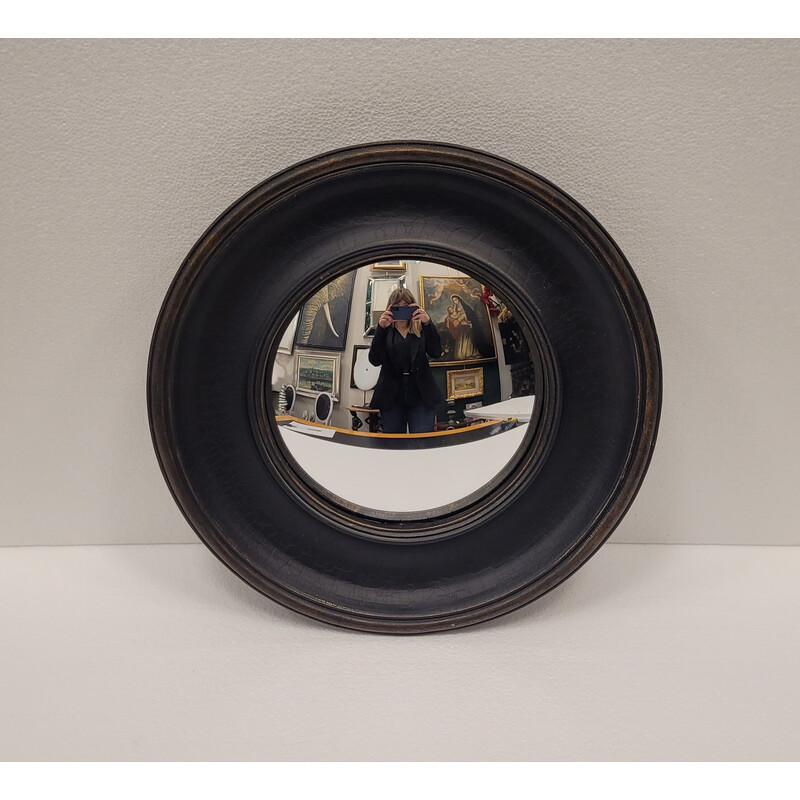 Specchio convesso vintage con cornice nera, Francia