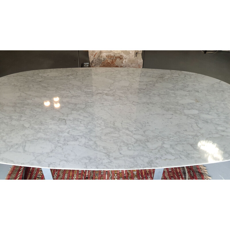 Table à repas vintage P20 en marbre blanc et chrome par Vittorio Introini pour Saporiti, 1970
