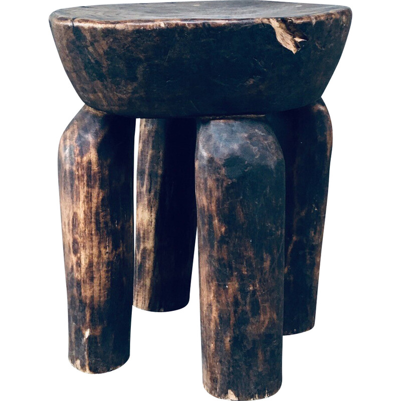 Banco baixo Dogon africano vintage em madeira maciça esculpida à mão, Mali  1920