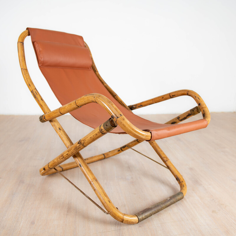 Vintage Folding Boat Chair in Leather, Bamboo and Brass 1930 For Sale at  1stDibs