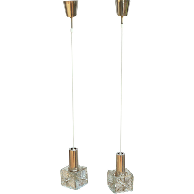 Paire de suspensions vintage en cristal pour Veb Aka Leuchten