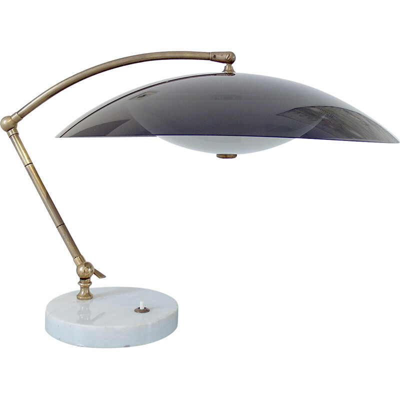Lampe de table vintage "Orléans" en marbre de Carrare et laiton pour  Stilux, Italie 1955