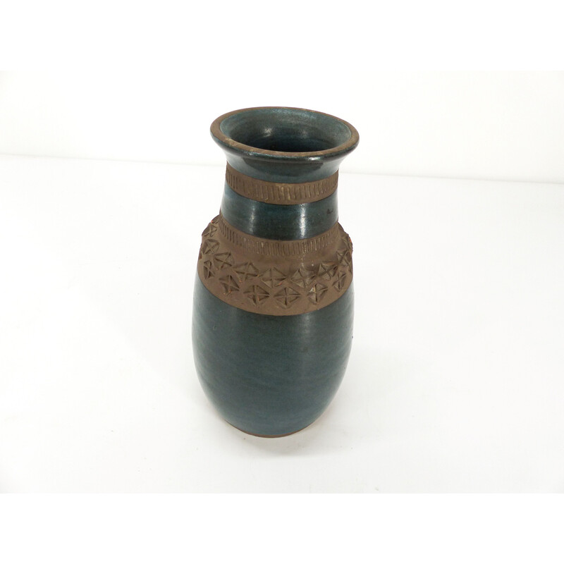 Vintage Vase aus blau glasierter Keramik für La Maison Bitossi, Italien 1960
