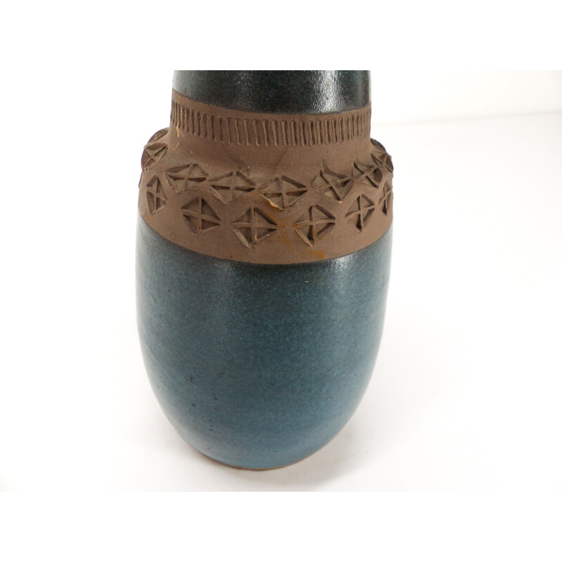 Vintage Vase aus blau glasierter Keramik für La Maison Bitossi, Italien 1960