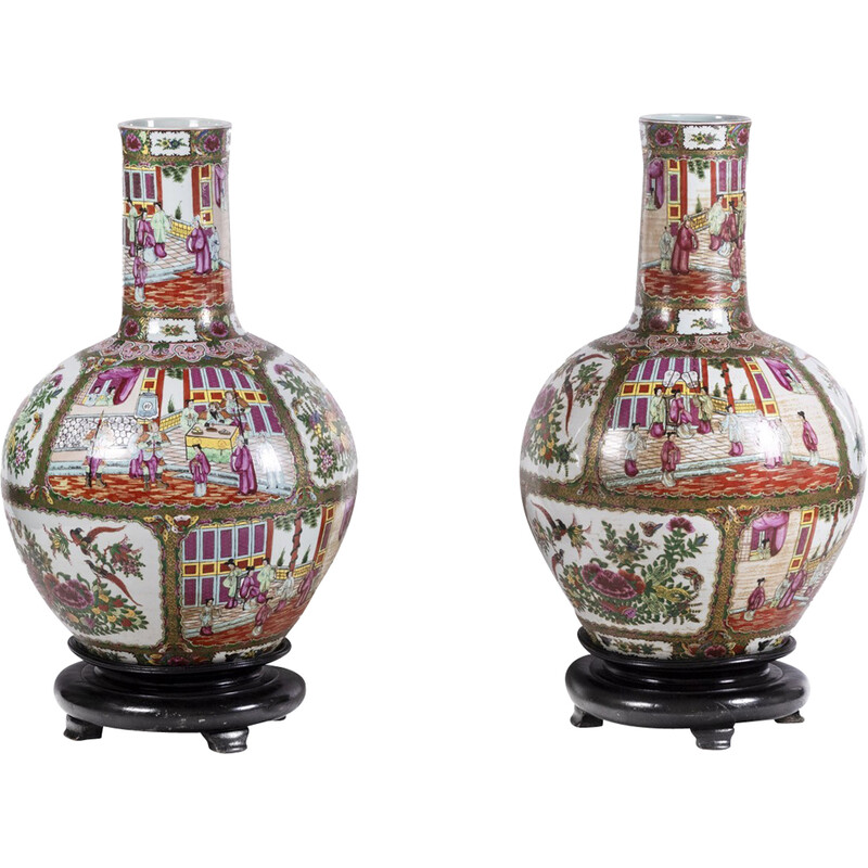 Paar Vintage-Vasen aus Kanton-Porzellan, 1950