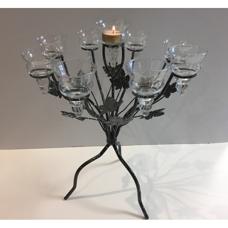 Vintage-Kerzenhalter mit 9 Lichtern aus Glas und Metall