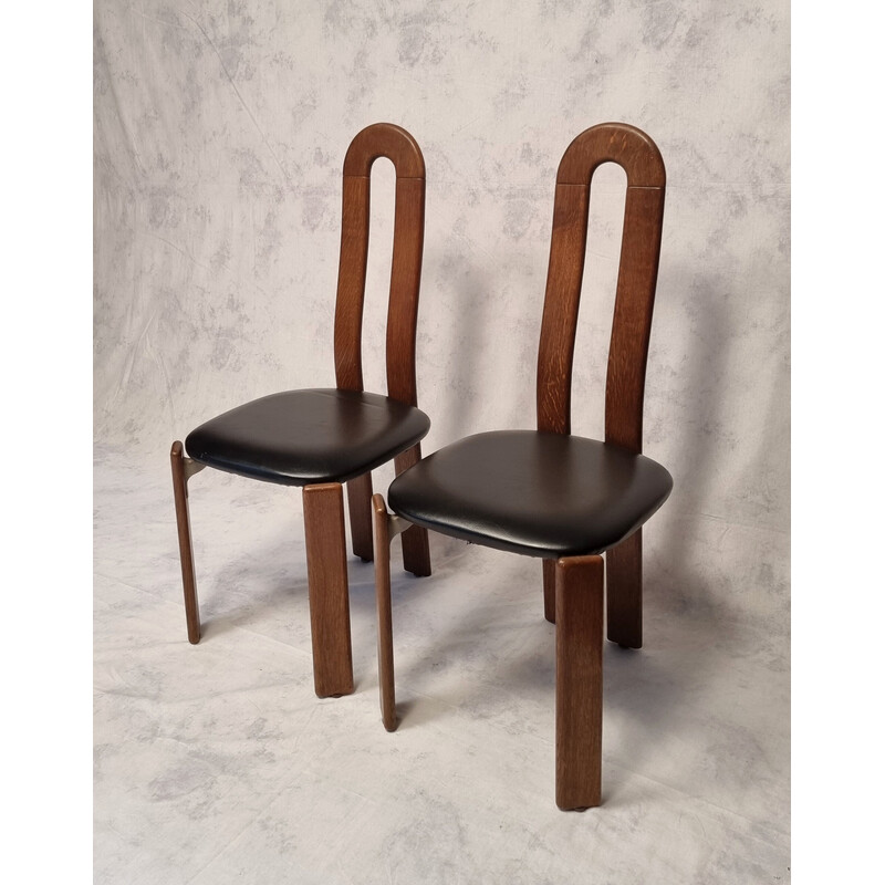Ein Paar Vintage-Stühle aus massiver Eiche und schwarzem Kunstleder von  Bruno Rey für Stuhl Aus