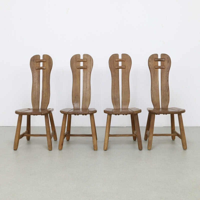 Set of 4 vintage oak dining chairs for De Puydt, Belgium 1970s
