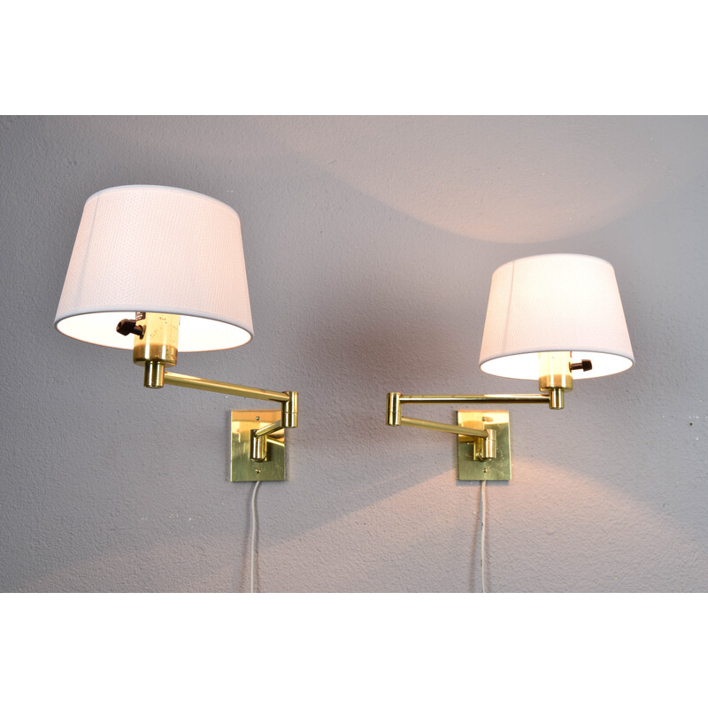 Pair of vintage brass wall lamp and articulated arm by George W Hansen for Metalarte, Spain 1960