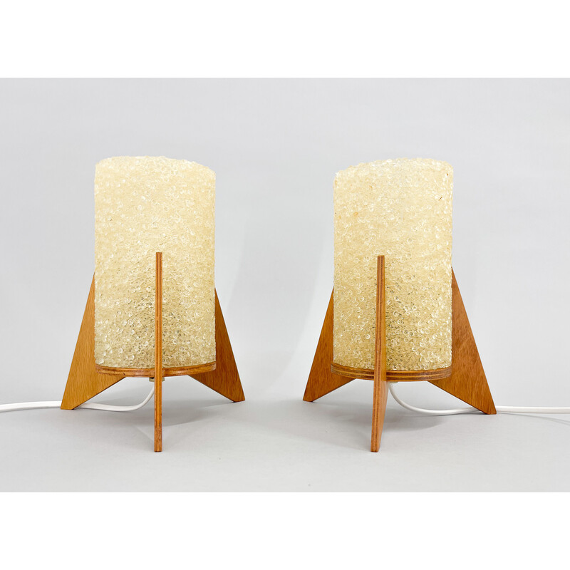 Pair of vintage wood and plastic table lamps for Pokrok Žilina, 1970