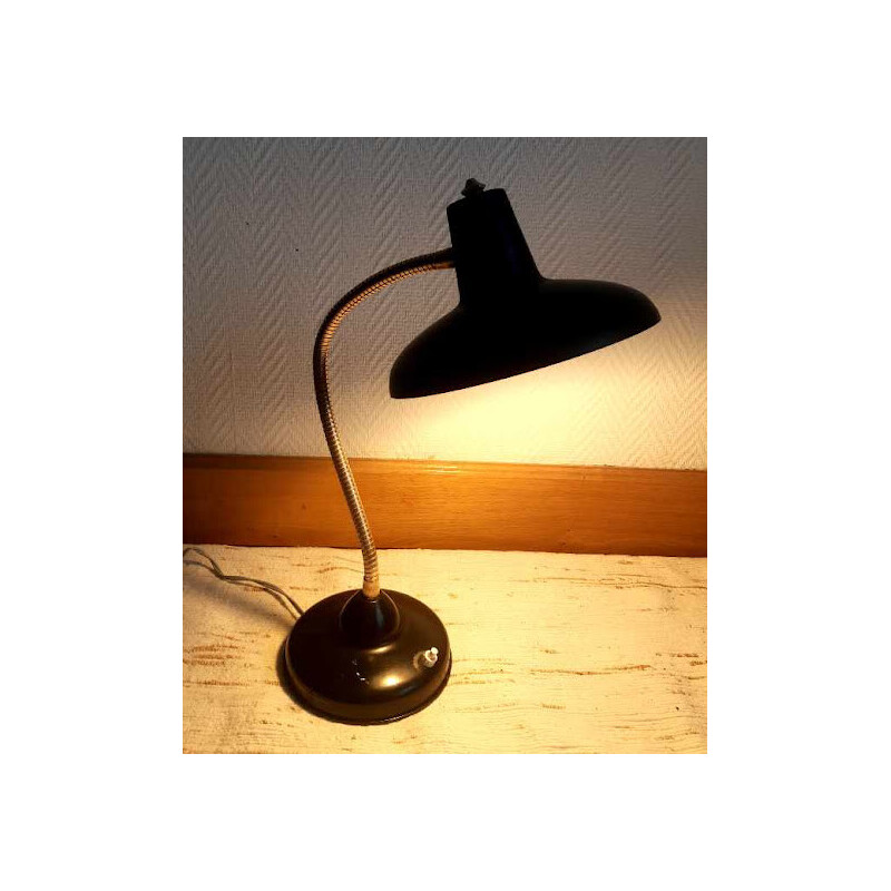 Lampe de bureau industrielle vintage "soucoupe" en métal laqué noir, 1960