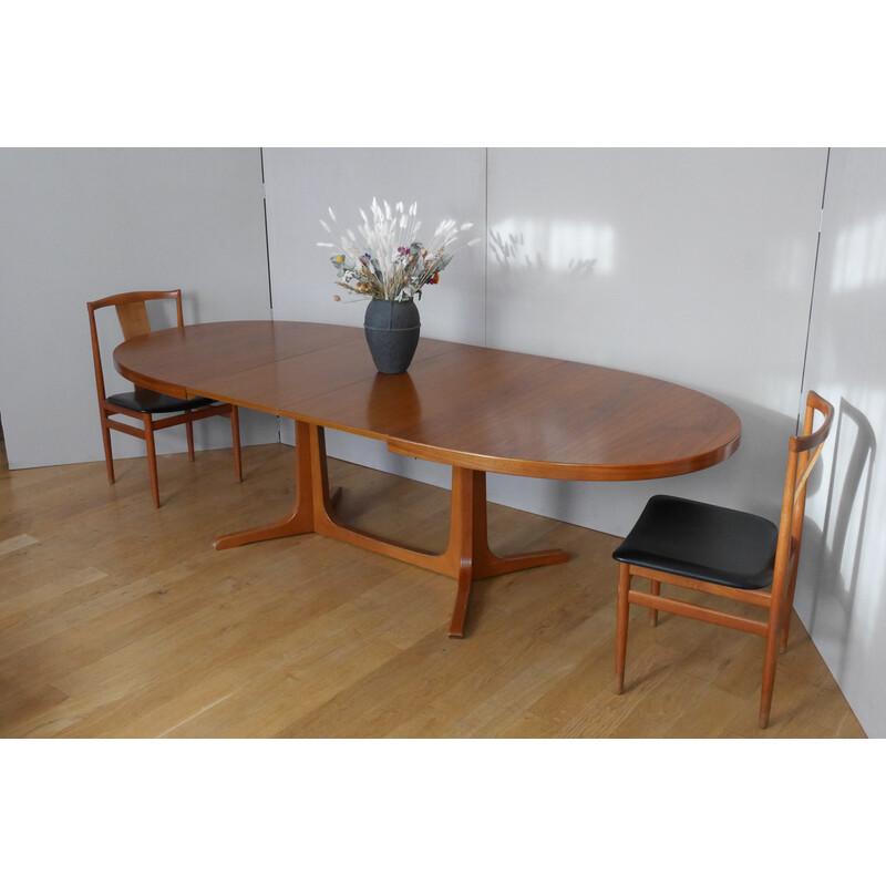Vintage Baumann oval extendable table with 2 extensions in American walnut, 1970