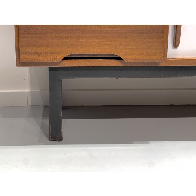 Vintage cansado sideboard in mahogany and black lacquered metal with drawers by Charlotte Perriand, 1954