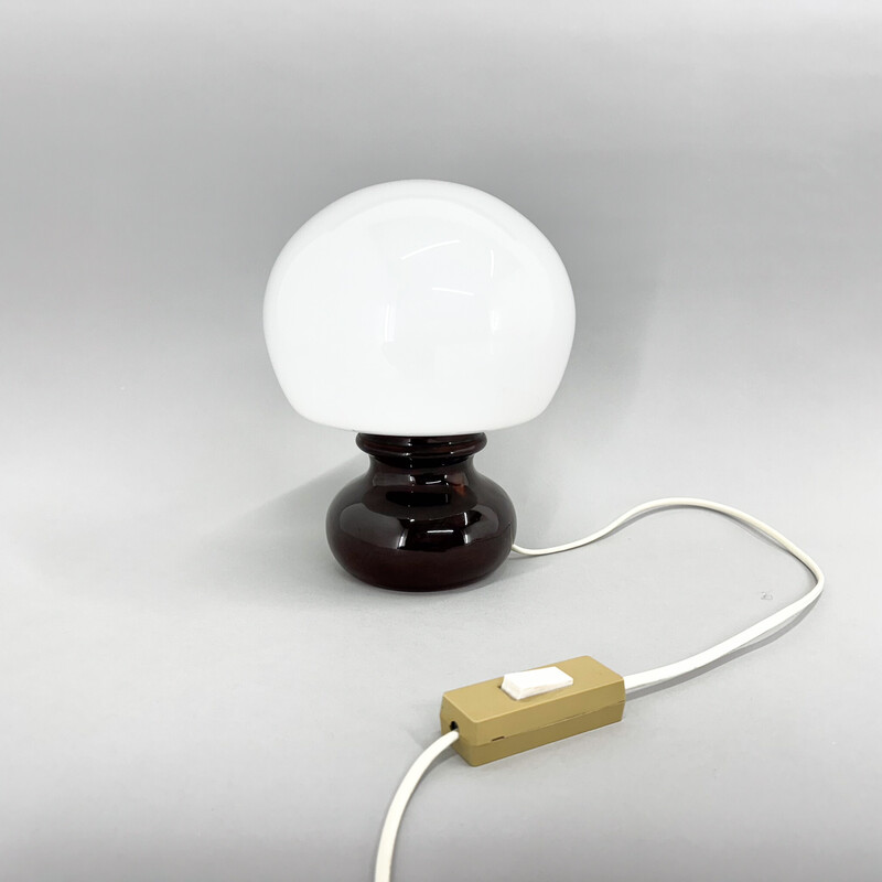 Vintage table lamp in opaline glass and ceramic, Czechoslovakia 1960