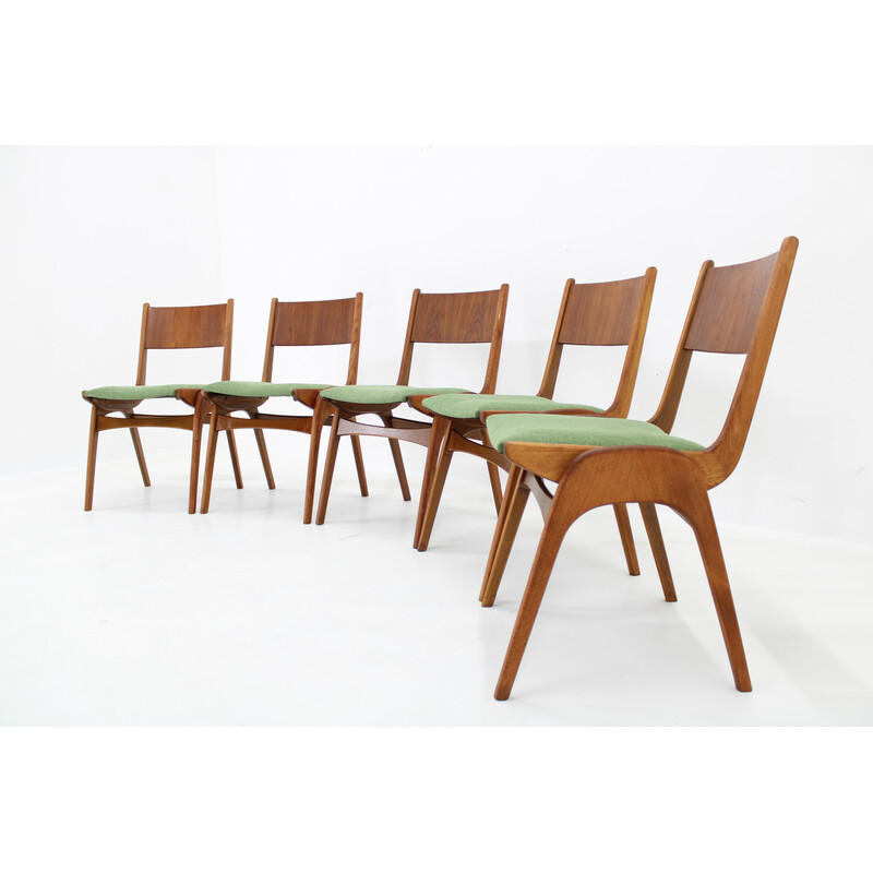 Together 5 vintage dining chairs in beech and teak, Denmark 1960
